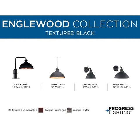 Englewood Collection textured black outdoor lamps, including farmhouse outdoor hanging lantern light with textured black finish