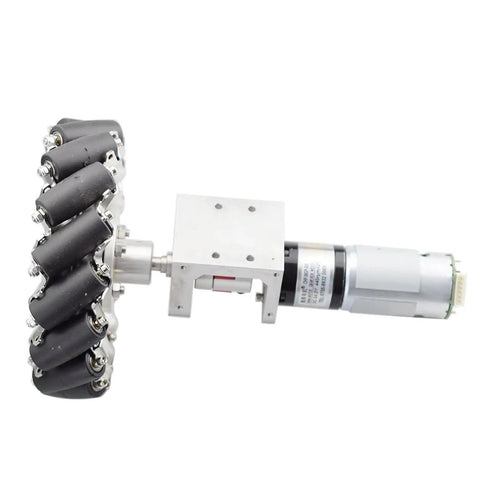 Side view of Beefy 152mm Omni Mecanum Wheel Kit with Four 24V 120W Encoder Motors for 100Kg Load, 230rpm high torque drive.