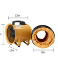 Heavy Duty Utility Blower Fan 8 Inch Portable Ventilator 3300 RPM High Velocity Air Extractor 1500 Cubic Meters Per Hour shown with duct