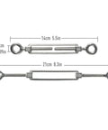 M6 Eye To Eye Turnbuckle Set, 304 Stainless Steel Hardware Kit for Wire Rope Tension showing dimensions