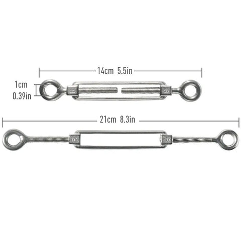 M6 Eye To Eye Turnbuckle Set, 304 Stainless Steel Hardware Kit for Wire Rope Tension showing dimensions