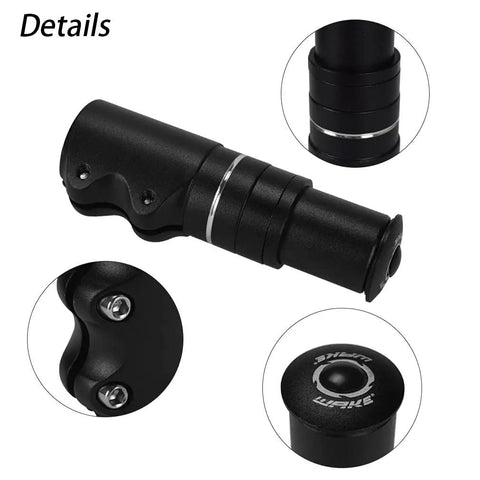 Close-up details of the Bike Stem Riser Extender 1 1/8 Inch Aluminum Alloy Adjustable Handlebar Riser Adapter showing components.