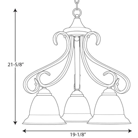 Diagram of Three Light Etched Glass Transitional Chandelier In Brushed Nickel From Torino Collection Indoor Lighting Fixture P4405-09