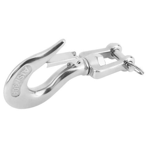 Built Like A Tank Heavy Duty Swivel Hook For Engine Hoist Featuring Secure Safety Latch Corrosion Resistant Stainless Steel Rigging Hardware 360 Degree Rotation 1000 Kilogram Lift close-up view