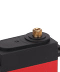 Close-up view of Badass High Torque Coreless Motor Servo Crafted From Tough Aluminum Alloy Housing with gold gear.