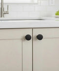 Flat Black Cabinet Knobs 10 Pack Round One And One Quarter Inch Solid Zinc Metal Matte Finish Sleek With Screws Included For Kitchen Cabinets Drawers And Dressers Contemporary Hardware