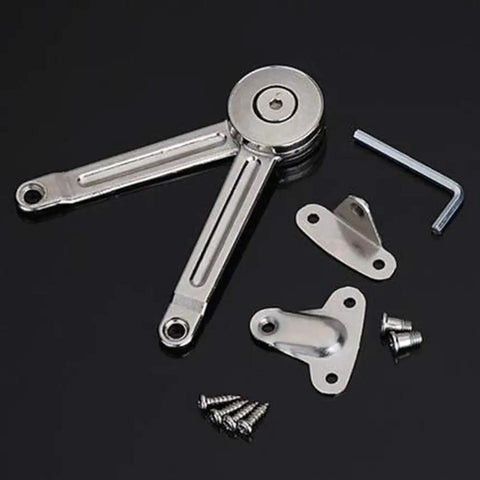 2 Pack Lift Up Cabinet Struts for Doors and Cupboards, Hydraulic Lid Stay Hinges, Durable Steel on black background, components shown
