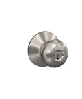 F51A Plymouth Door Knob With Keyed Entry Lock In Satin Nickel Finish, shown close-up, highlights the smooth satin surface.