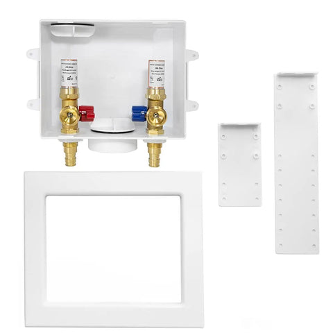 Washer Outlet Box DIY Ready With One Half Inch PexA Expansion Inlet And Three Quarter Inch MHT Outlet Copper Water Hammer Arrestor