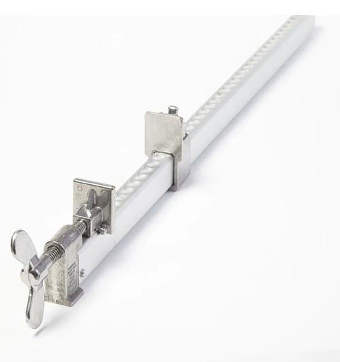24 Inch Adjustable Bar Clamp Set For Woodworking featuring wing knob and quick release head on a notched aluminum bar.