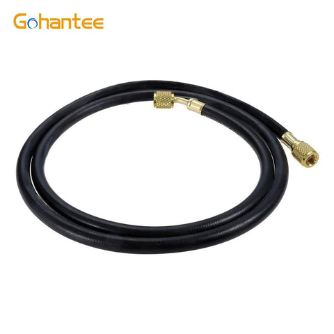 R410A refrigerant charging hose, 59-inch black hose with brass 1/4in SAE female flare fittings, 800 PSI, Gohantee