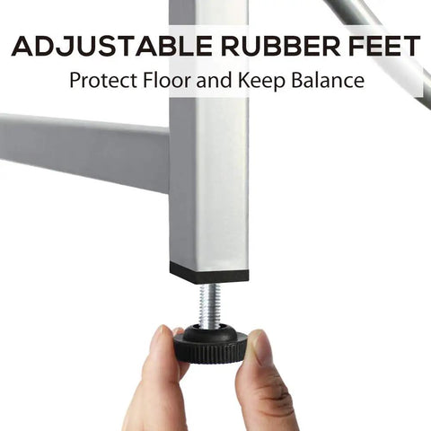 Adjustable rubber feet detail of Heavy Duty 3 Tier Water Jug Rack For 5 Gallon Jugs, Detachable, Easy Assembly Storage Stand, Silver Finish.