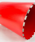 Red 12-inch diamond wet core drill bit with segmented edge for concrete and masonry, 1-1/4-inch threaded