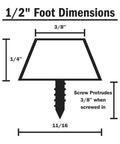 1/2" foot dimensions for Badass Non Slip Cutting Board Feet With Heavy Stainless Steel Screws Plus Clear Rubber Bumper Pads