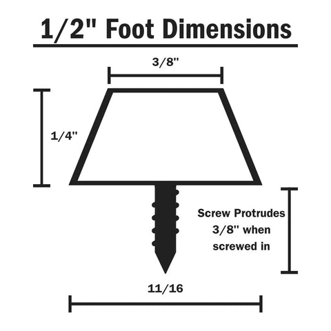1/2" foot dimensions for Badass Non Slip Cutting Board Feet With Heavy Stainless Steel Screws Plus Clear Rubber Bumper Pads