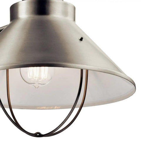 Close-up of Seaside 16.5 Inch One Light Outdoor Wall Light in Brushed Nickel showing bulb and cage detail