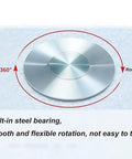 Heavy Duty Tempered Glass Lazy Susan Round Rotating Turntable Kitchen Serving Tray Kick Butt showing 360° rotation feature.