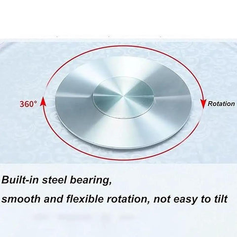 Heavy Duty Tempered Glass Lazy Susan Round Rotating Turntable Kitchen Serving Tray Kick Butt showing 360° rotation feature.
