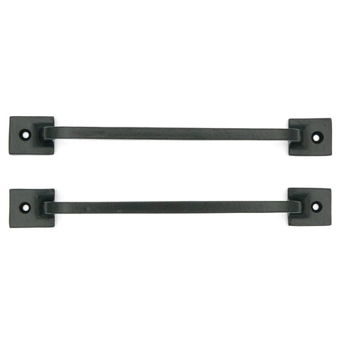 Black Cast Iron Pull Handles 9 Inch Square Base Set Of 2 Durable Powder Coated Finish For Cabinet Doors Gates Barn Doors And Interior Exterior Use Rustic Farmhouse Style Hardware Suitable For Indoor And Outdoor Use