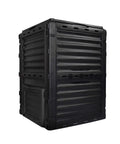 80 Gallon Large Capacity Static Compost Bin With Easy Access Hatch And Efficient Aeration System For Fast Organic Fertilizer Creation For Outdoor Use Black, shown from side angle, sturdy ribbed design for durability.