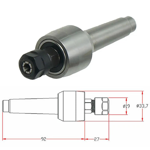Genuine Solid Build Cnc Rotary Axis Tailstock Tool Light Center Mt2 Steel Lathe Accessory For Metal Woodworking Turning Carving With Sick Precision Alignment, showing MT2 Morse taper with dimensions.