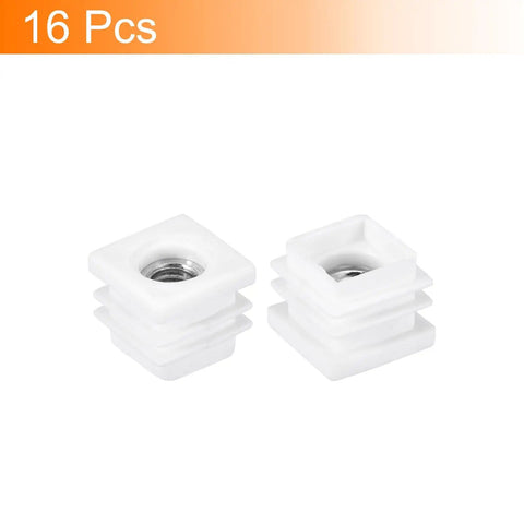 Sixteen Pack 20x20 mm Square Tube End Caps With M8 Threaded Inserts White Plastic Leg Plugs For Chairs Tables And Cabinets No-Slip DIY-Friendly Easy Install Durable