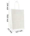 White Gift Bags With Handles 100 Pack 8.25x4.3x10.6 Inch Bulk Kraft Paper Bags for Shopping Retail Merch Weddings Party Favors