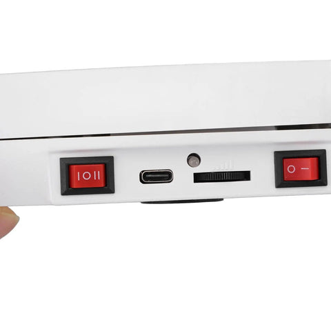 Close-up of the control panel for Stunning 10 Inch Electric Turntable With Bright Light For Jewelry And Watch Display.