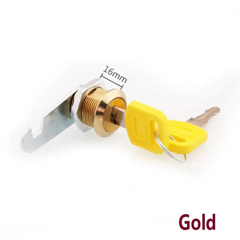 Cam Lock For Drawer And Cabinet Hardware, 6 Color Variants, 16mm Gold Latch Lock with Key
