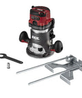 Heavy Duty 10 Amp Fixed Base Corded Router With A Beefy Two Point Zero Horsepower Motor And Variable Speed Control Built Tight For Smooth Woodworking Jobs That Get Done Right Today, detailed view with wrenches and attachments.