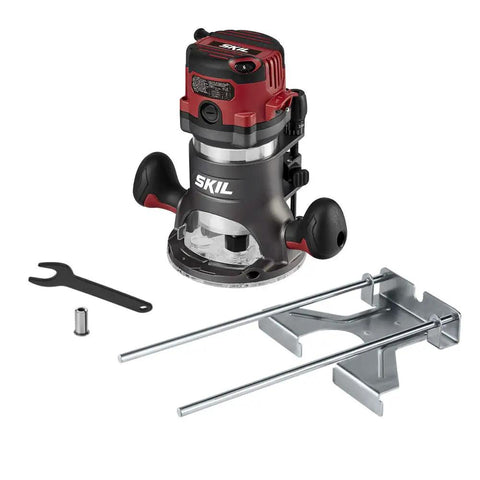 Heavy Duty 10 Amp Fixed Base Corded Router With A Beefy Two Point Zero Horsepower Motor And Variable Speed Control Built Tight For Smooth Woodworking Jobs That Get Done Right Today, detailed view with wrenches and attachments.