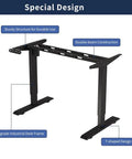 Rock Solid Electric Standing Desk With Dual Motor Lift System For Heavy Duty Home Office and Gaming Setup adjustable height frame with sturdy T-shaped design.