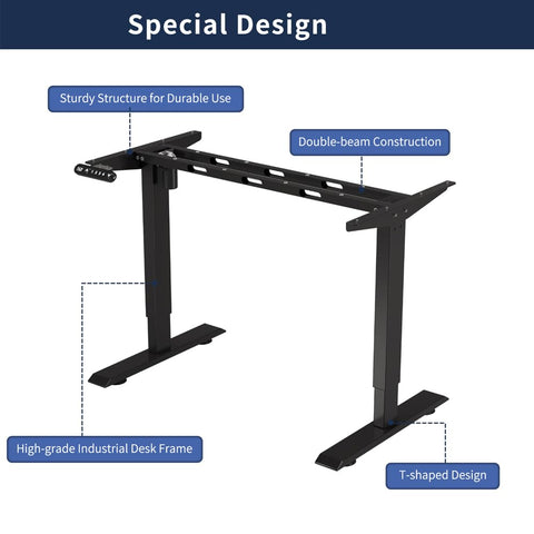 Solid Steel Electric Standing Desk With Double Beam Lift Column For Home Office Gaming Setup showcasing sturdy frame and double-beam design.