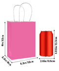 Pink mini gift bag with handles next to a soda can for scale, 4.5 by 2.5 by 6 inches, part of Mini Gift Bags With Handles Dope Bulk Set Of 24 In 24 Colors 4.5 By 2.5 By 6 Inches For Party Favors And Small Gifts Made From Recycled Kraft Paper Eco Friendly Durable For Craft Projects Great Value.