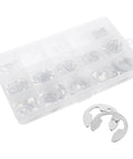 E Shaped Retaining Ring Kit 1.5 To 15mm In Box Stainless Steel Assortment For Shafts Machinery And DIY Projects A Handy Metal Clip Ring Set For Quick Secure Fits, boxed rings
