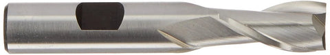 YG-1 HSS end mill, side view, 2-flute, regular length, uncoated finish, 3 in length, 1/2 in diameter