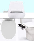 Ultra Slim Self Cleaning Dual Nozzle Bidet Attachment For Toilet with top and side view installation detail