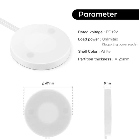 Diagram of Wood Panel Penetrating Touch Sensor LED Dimmer Switch With Hand Sweep Control 12V-24V 60W, showing size in mm