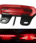 Must-Have Electric Bike Taillight With Bright Led Brake Turn Signals For Superior Night Safety, 36V To 60V Waterproof Rear Light For E-Bikers And Scooter Riders Looking To Boost Visibility Big Time. red LED rear light with black bracket and wire
