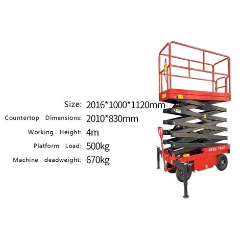 Heavy Duty Fully Automatic Electric Scissor Lift Table Mobile Hydraulic Platform Four Meter Rise dimensions with specs and details