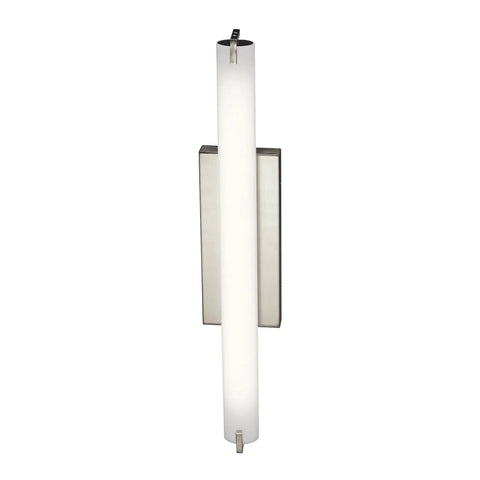 LED Linear Bathroom Vanity Light In Brushed Nickel Finish, slim modern bath bar, vertical view, integrated LED, mirror mount