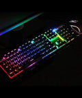 Certified Fire Mechanical Gaming Keyboard And Mouse Combo With Dual Color Rgb Backlighting and Clicky Blue Switches For Pc Gamers Wanting A Top Shelf Rig On Windows Mac Systems. RGB mechanical keyboard with colorful backlighting.