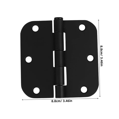 Door hinge front view; black rounded-corner iron, heavy-duty, 8.8 cm wide.