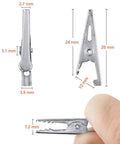 28mm Mini Metal Alligator Clips Pack Of 100 For DIY Projects Home And Automotive Use Durable Metal Gripping Clips Ideal For Crafting Electrical Work And Quick Fixes For Hobbyists And Pros shown with dimensions