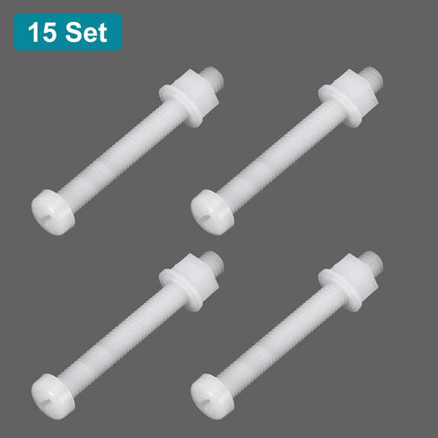 Premium Top Shelf M6x50 Millimeter Nylon Phillips Cross Head Bolt And Nut Assortment Kit With Flat Washers, 15 set of white nylon bolts.