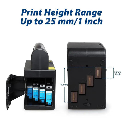 Heavy Duty Handheld Industrial Inkjet Printer To Handle Hella Wide Format Coding On Just About Any Surface With A Killer Four Inch Print Height For Dead Simple Batch Codes Barcodes And Serious Variable Data Magic with print height scale.