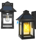 Solar Powered Outdoor Wall Lanterns Waterproof With 3 Modes No Fuss 2 Pack Wireless Dusk To Dawn LED Sconce Lights Motion Sensor Wall Mount Porch Light For Patio Garden Yard With Clear Cover, showcasing motion sensor and solar panel design.
