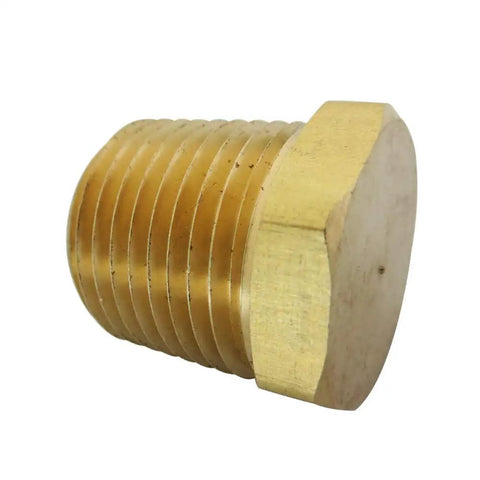 Brass hex head plug from Hex Head Plug Pipe Fitting Set NPT Male Five Pieces for fuel, gas, and hydraulic systems.
