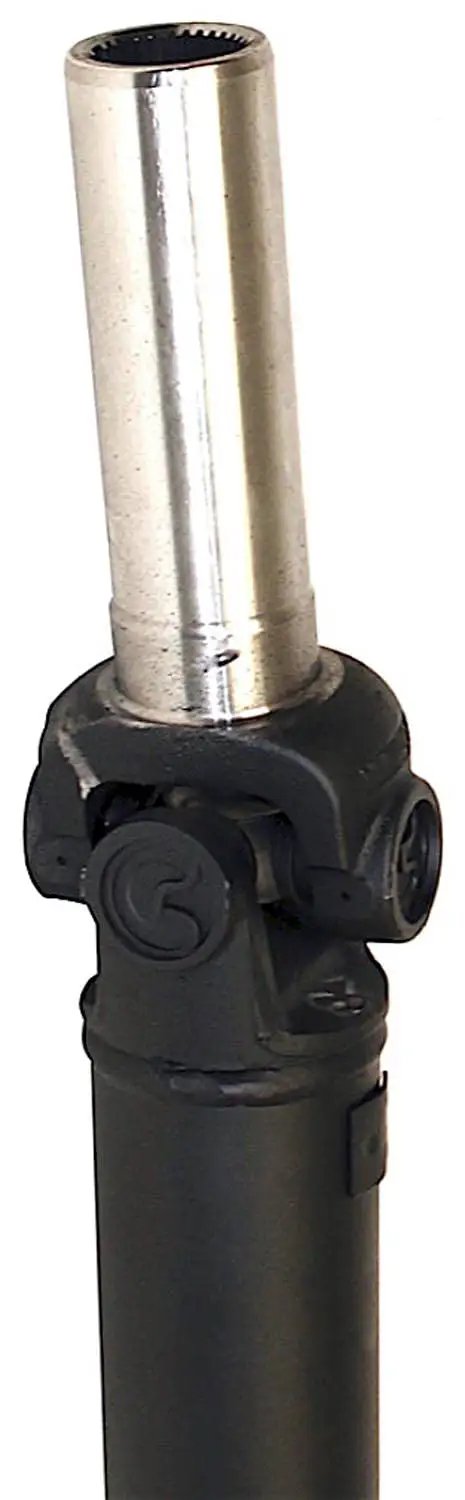Rear Driveshaft Assembly With Center Support Bearing And Transmission Slip Yoke Direct Fit Replacement Unit showing metal slip yoke and joint.