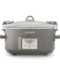Heavy Duty 7 Quart Programmable Slow Cooker With Secure Locking Lid And Bright Digital Screen Cook And Carry Electric Pot, grey stoneware.
